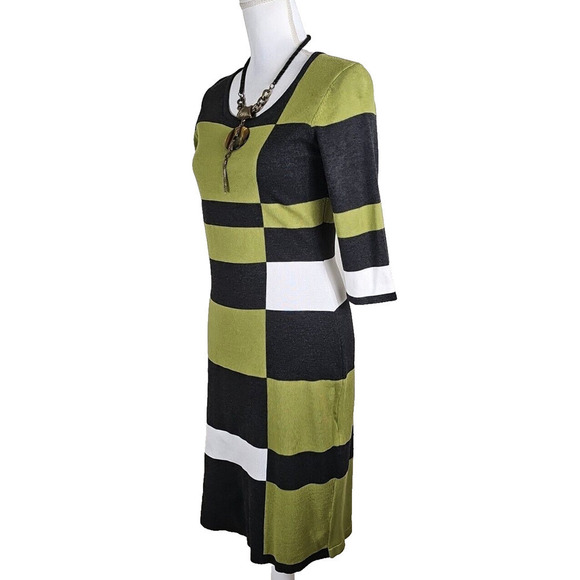 Danny & Nicole ~Woman Size M~ Green/Gray Striped Sweater Knit Dress 3/4 Sleeve. - Picture 5 of 11
